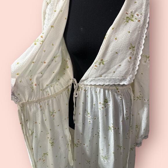 Vtg 70’s Prairie Wrap Dress Women Large Daisy Maxi Cottagecore Lace Long Sleeve - Picture 4 of 7